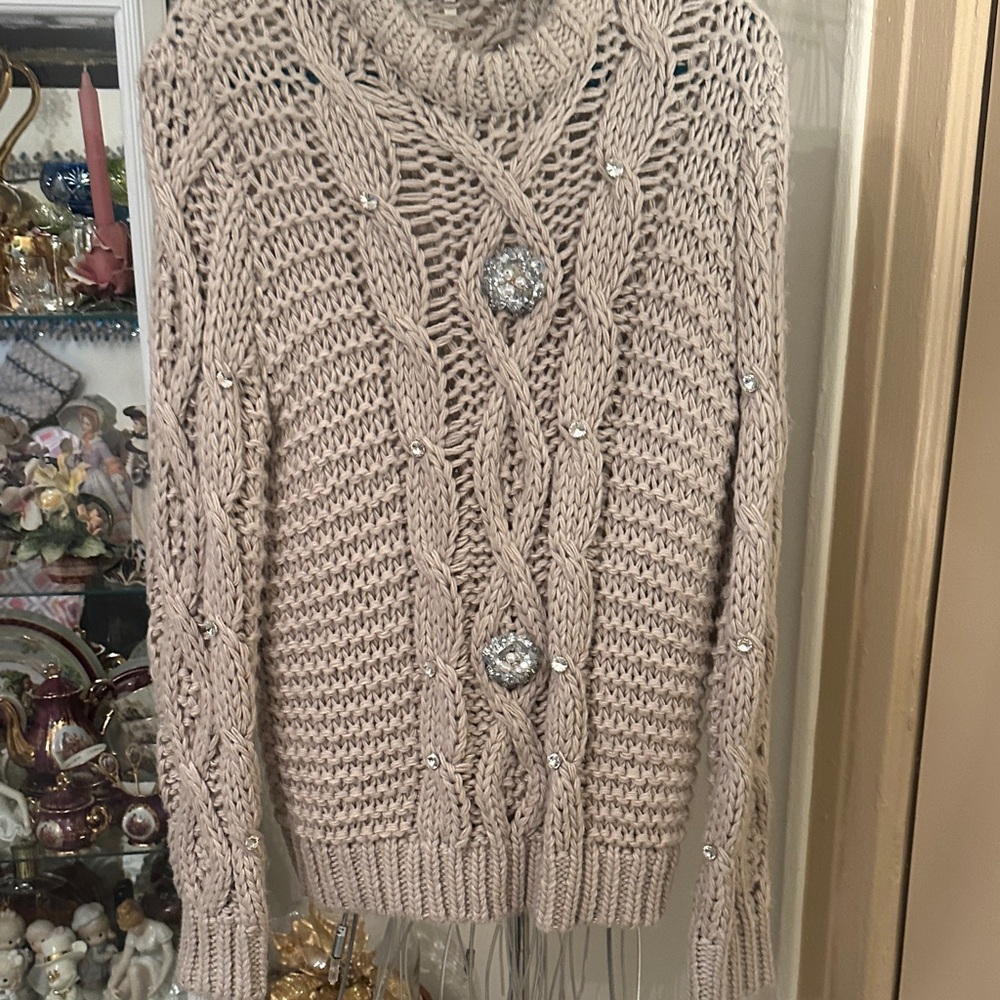 Zara Taupe Cable Knit Turtleneck Sweater
